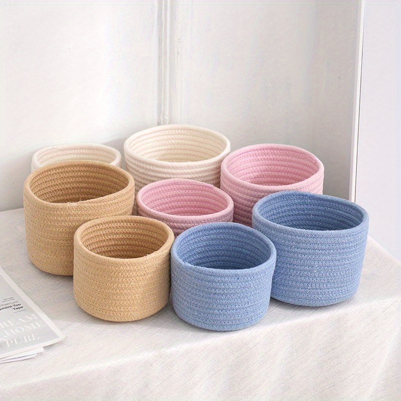 

1pc Cotton Rope Woven Storage Baskets, Classic Handmade Organizer Bins, Portable For Cosmetics, Stationery, Sundries, For Bathroom, Bedroom, Living Room