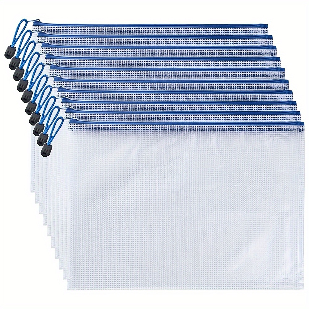 

12pcs A3 Classic Waterproof & Tear-resistant Mesh Zipper Bags, 17x12inch - For Documents, Board Games & Travel