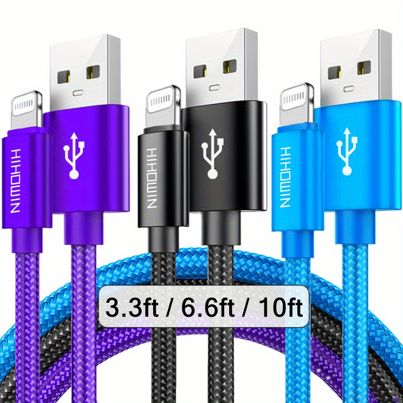 

1/3-pack Nylon Braided Cables For 14/13/12/pro Max/x/xr/xs/8/7/6s/6/ipad, Male To Male Usb Charging Data Sync Cord With Matte Finish, 5-10w Power Output, Round Shape - 3.3ft/6.6ft/10ft Options