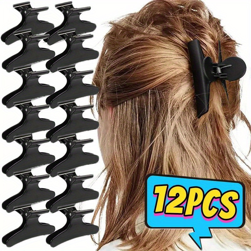 

12pcs Professional Salon Hair Sectioning Clips, Clamps Styling Accessories, Minimalist Bow Tie Shape, Solid Pvc Material, Hairpins For Women And Girls 14+ - Set Of Hair Holding Tools