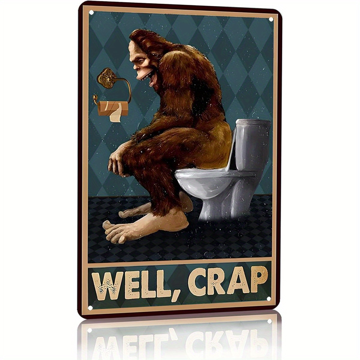 

Vintage "well, Crap" Sasquatch Iron Wall Art For Bathroom Decor, Funny Retro Toilet Sign, 8x12 Inches (3016)