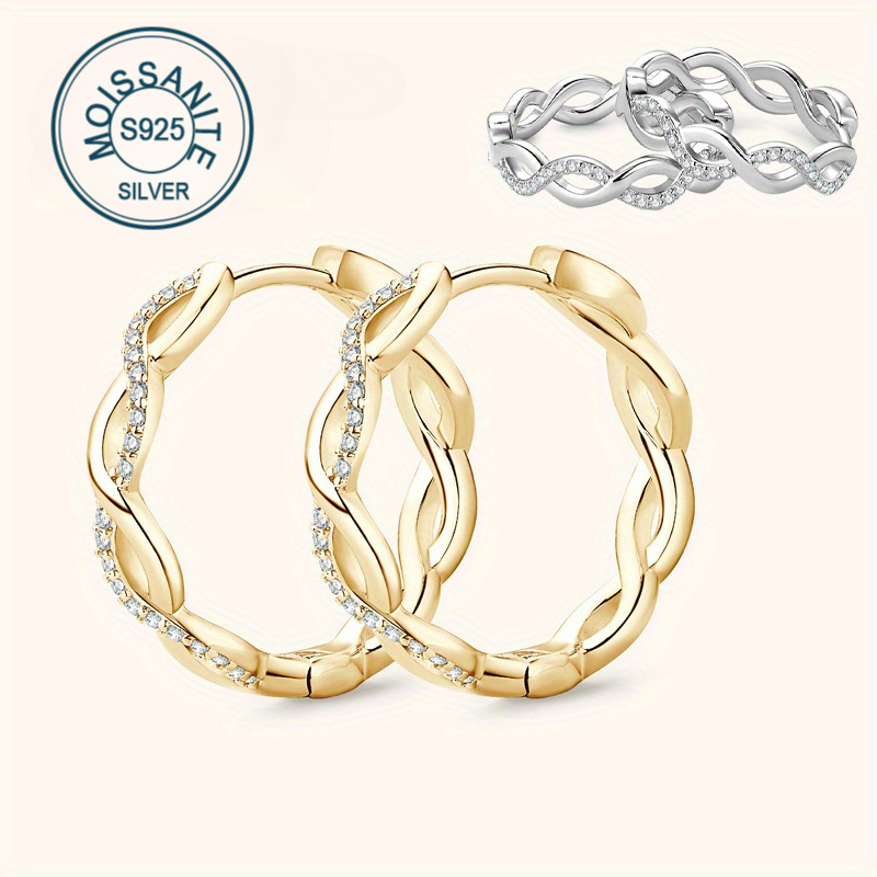 

Elegant 18k Gold Plated 925 Sterling Silver Twisted Hoop Earrings With Moissanite Accents - Vintage & Ear For Women, , Gifts, And - Mardi Gras Day Jewelry With Gift Box (. 3g)