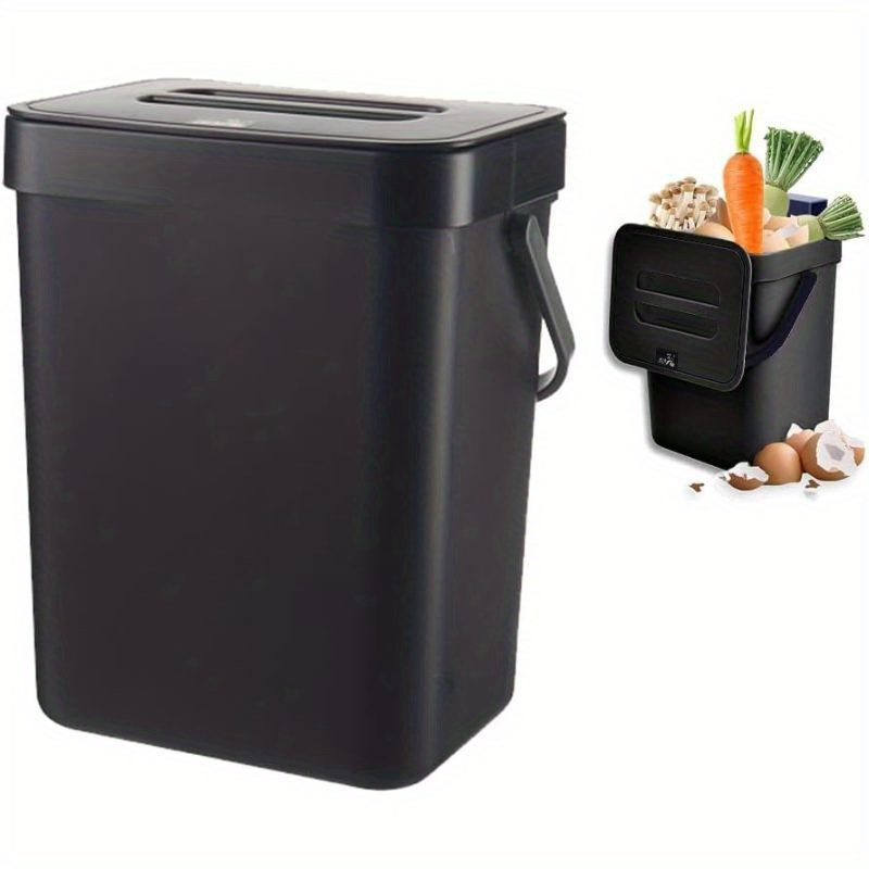 

1pc Black Hanging Kitchen Waste Bin With Lid - Odour-proof Compost Bin For Indoor, Worktop, Home - Small Waste Disposal - Space-saving Design With Handle
