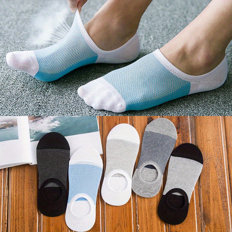 

5 Pairs Of Men's Cotton No-show Mesh Socks, Anti Odor & Sweat Absorption Breathable Socks, For All Seasons Wearing