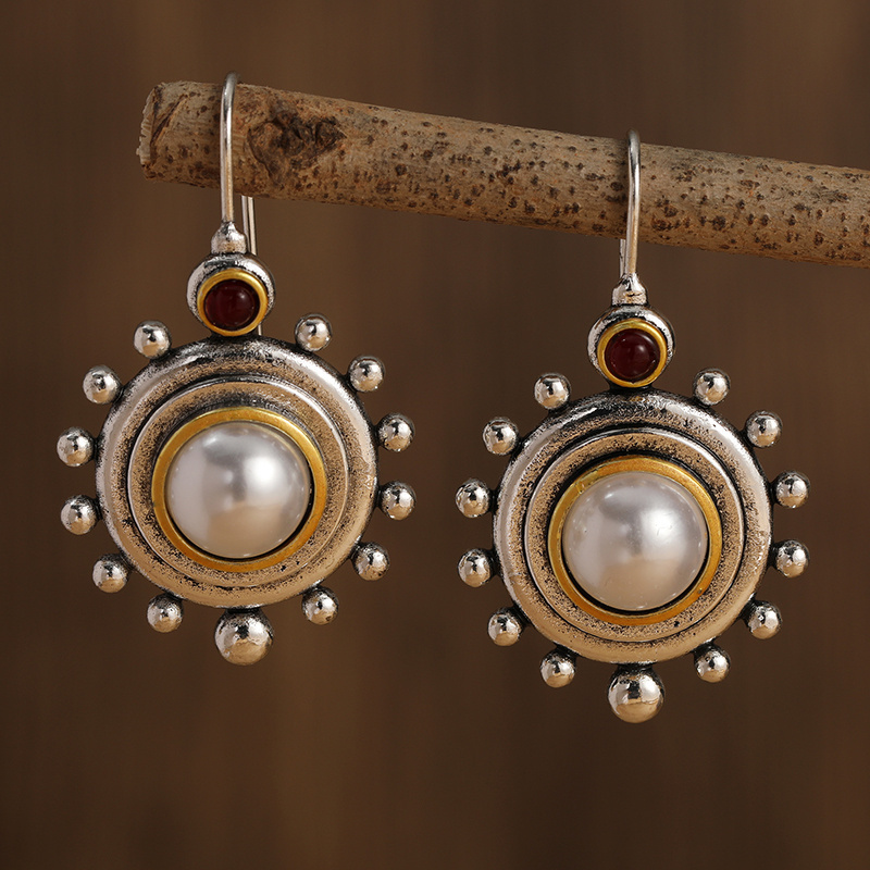 

Vintage Baroque Pearl Earrings Temperament Earrings Classical Elegant Drop Hook Earrings Silver Color Earrings