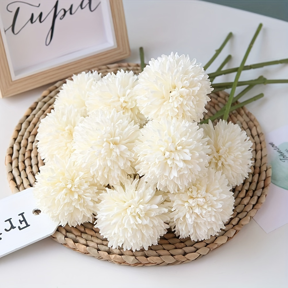 

5pcs Fabric Chrysanthemum Ball Bouquet - Artificial Glorious Mum Flowers For Home Decor, Office, Events & Weddings - Durable & Lifelike Floral Accents & Embellishments
