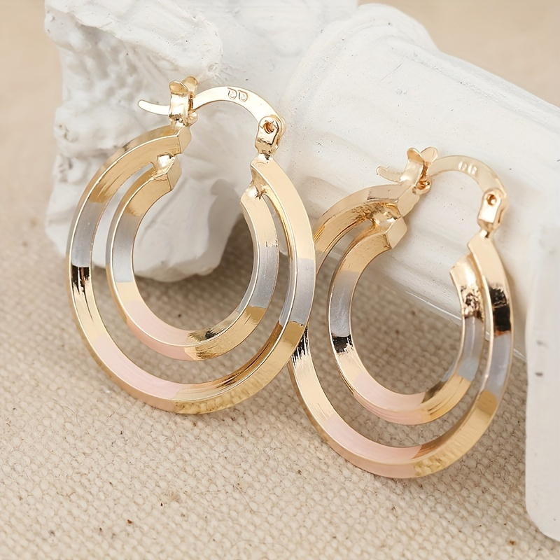 

Trendy Hollow Out Double Circle Hoop Earrings For Women Stylish Statement Earrings Jewelry Accessories Wedding Birthday Gift