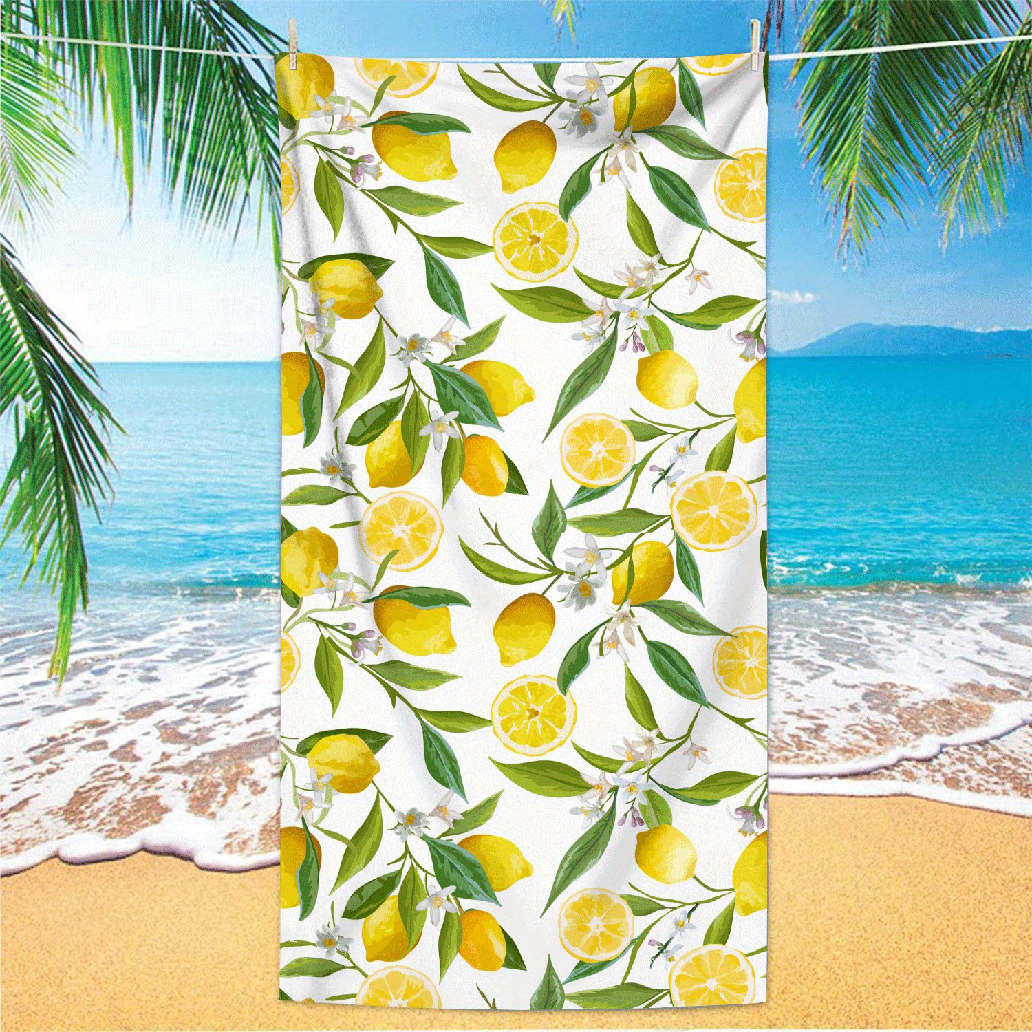 

1pc Lemon Pattern Beach Towel, Super Absorbent & Quick-drying Swimming Towel, Lightweight & Soft Beach Blanket, Suitable For Beach Swimming Outdoor Camping Travel, Ideal Beach Essentials