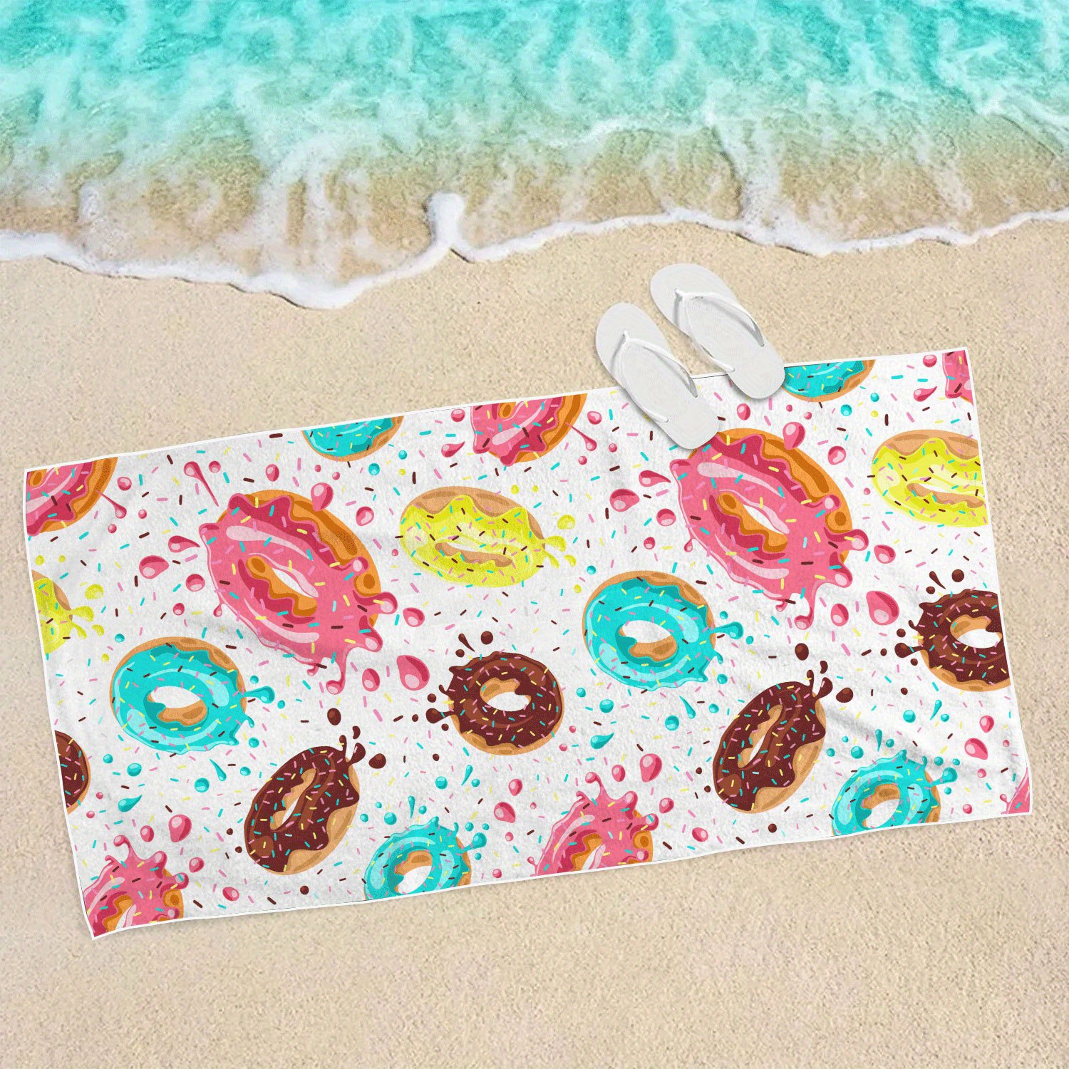 TEMU 1pc 3 Sizes Doughnuts Pattern Beach Towel-super Absorbent And Super Light And Thin And Quick Drying And Soft And Comfortable For Sun Shawl Yoga