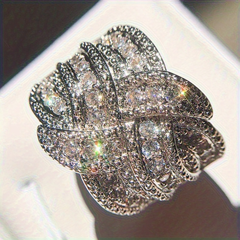 TEMU Classic Twist Silver Plated Micro Pave Zirconia Ring For Women Bridal Wedding Band Ring Jewelry