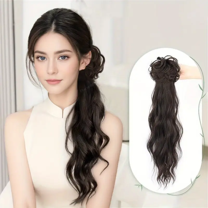 womens vintage inspired messy bun extended length ponytail hairpiece fashionable everyday wear natural curly synthetic clip in low ponytail extension for all hair types details 0