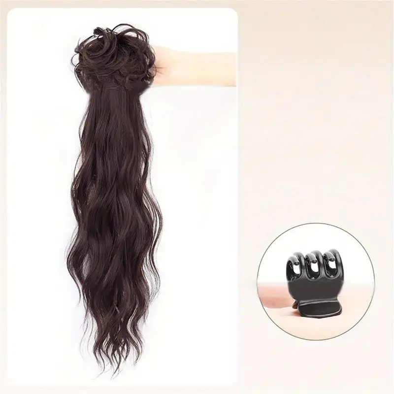 womens vintage inspired messy bun extended length ponytail hairpiece fashionable everyday wear natural curly synthetic clip in low ponytail extension for all hair types details 6