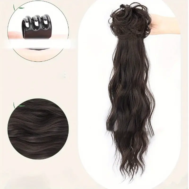 womens vintage inspired messy bun extended length ponytail hairpiece fashionable everyday wear natural curly synthetic clip in low ponytail extension for all hair types details 2