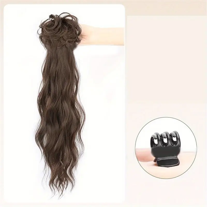 womens vintage inspired messy bun extended length ponytail hairpiece fashionable everyday wear natural curly synthetic clip in low ponytail extension for all hair types details 3