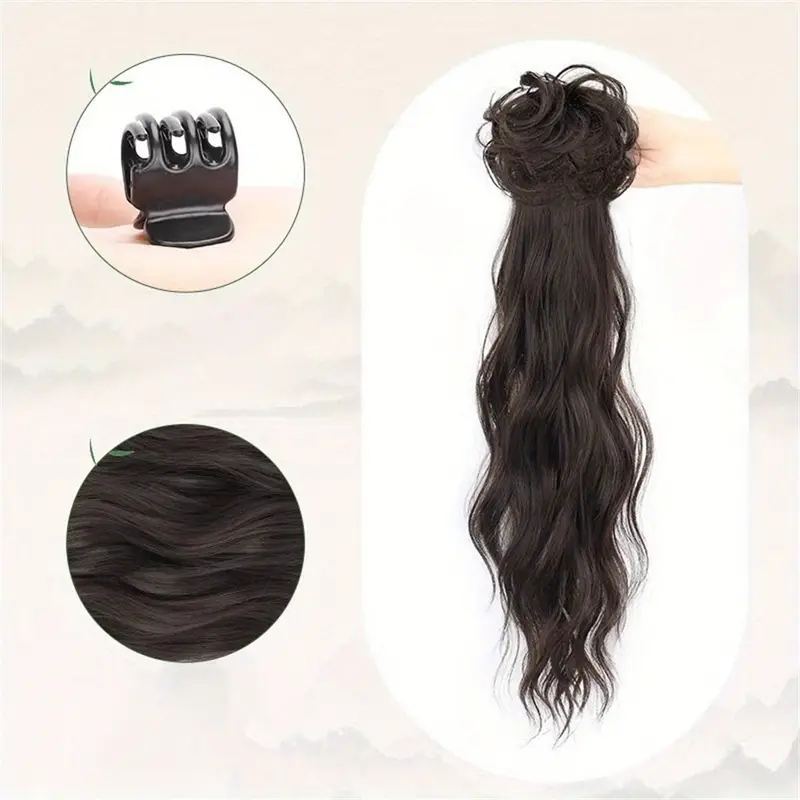 womens vintage inspired messy bun extended length ponytail hairpiece fashionable everyday wear natural curly synthetic clip in low ponytail extension for all hair types details 1