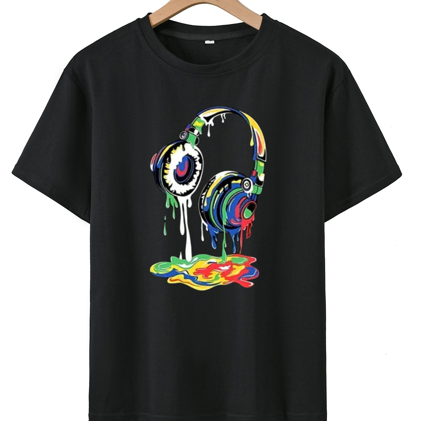 

Melting Headphone Graffiti Print T-shirt For Boys, Short Sleeve Casual Top, Summer Outdoor Daily Wear