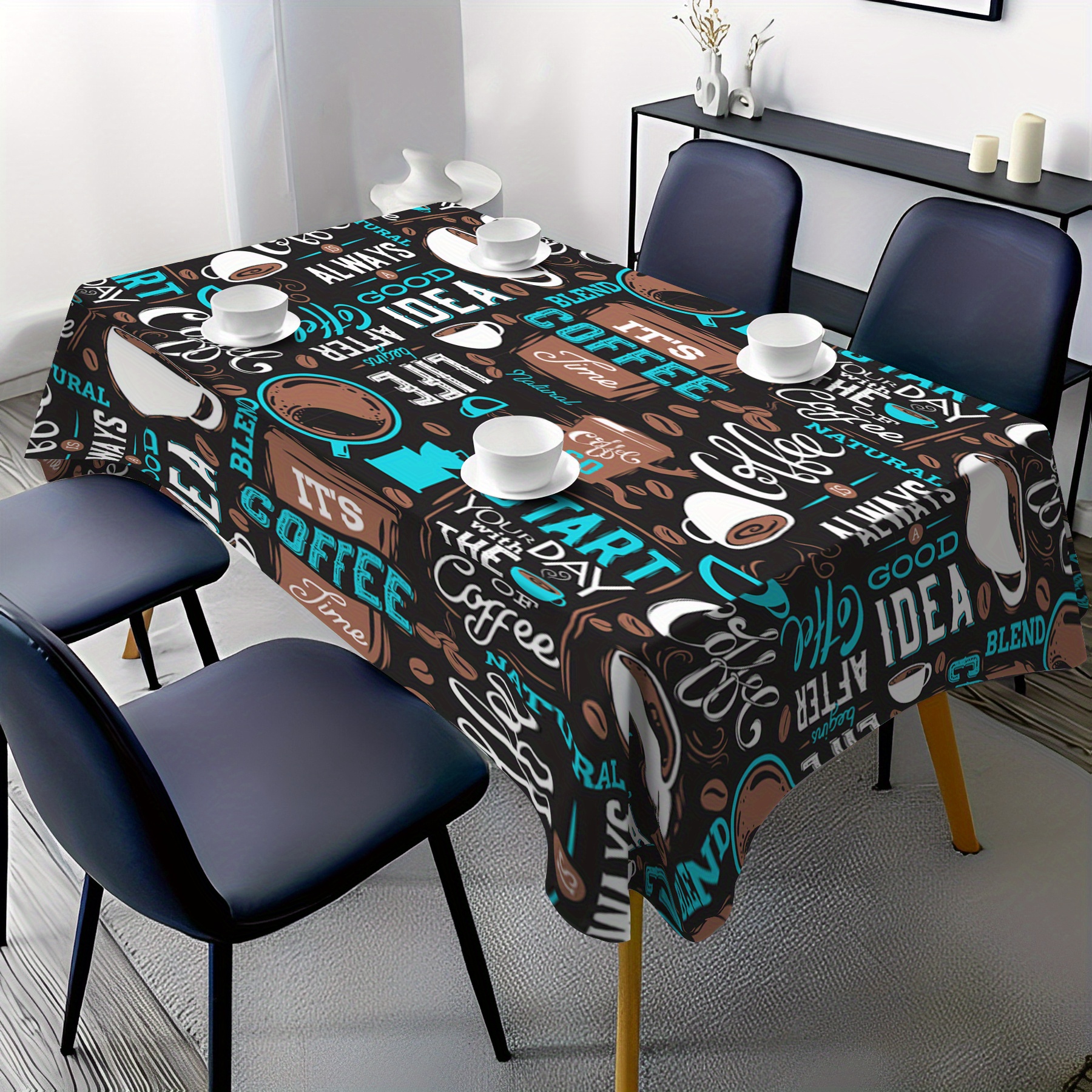 1pc Stylish Coffee-themed Rectangular Tablecloth - & Polyester, Home Gatherings & Parties, Design, Coffee Bar Accessories