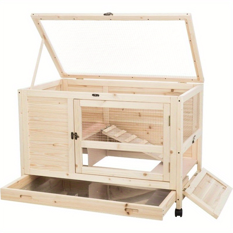 wooden rabbit hutch easy clean pet cage with enhanced kit including legs and frame ideal and secure home for rabbits ferrets hedgehogs 35 4 x 20 8 x 25 inches