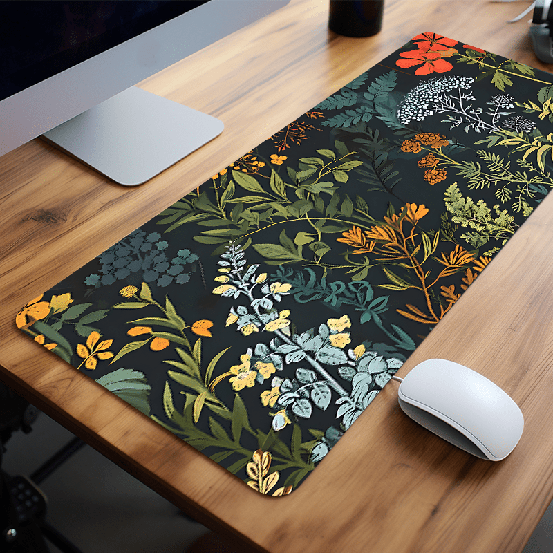 

Large Floral Boho Gaming Mouse Pad - Aesthetic Green Office Desk Accessories With Non-slip Rubber Base And Stitched Edge - Ideal For Home, Office, And Gaming - 35.4x15.7 Inch Desk Mat
