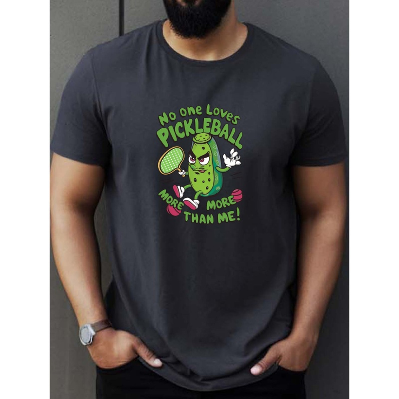 

Pickle Ball Print Men's Short Sleeve T-shirts, Comfy Casual Elastic Crew Neck Tops For Men's Outdoor Activities