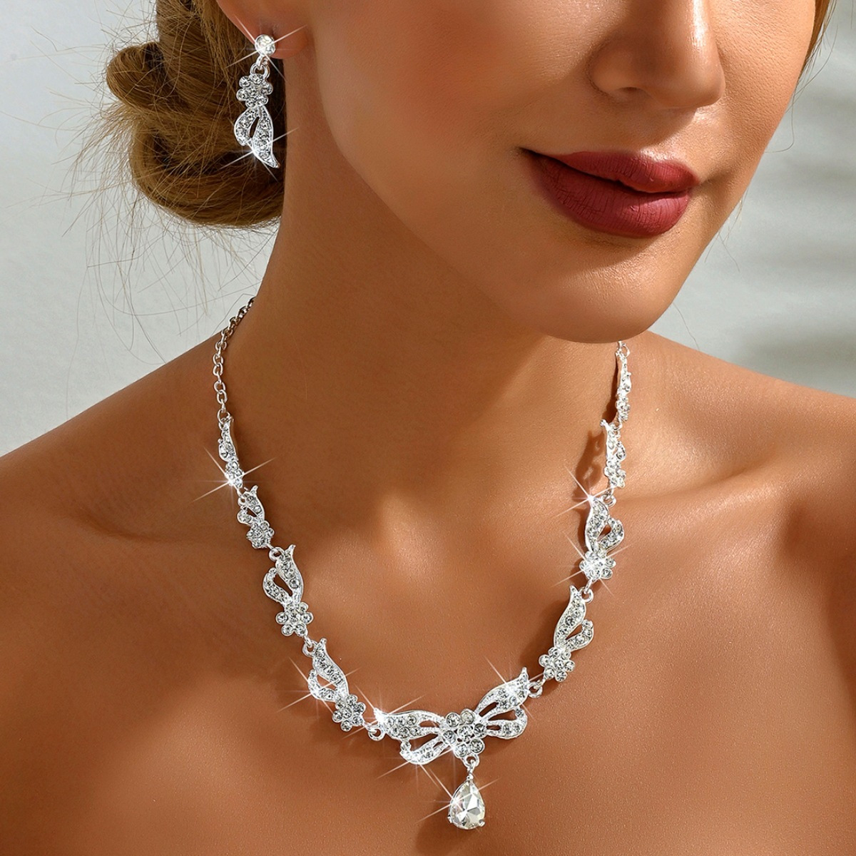 

3pcs Exquisite Bridal Jewelry Set - Rhinestone And , For Weddings, Parties, And