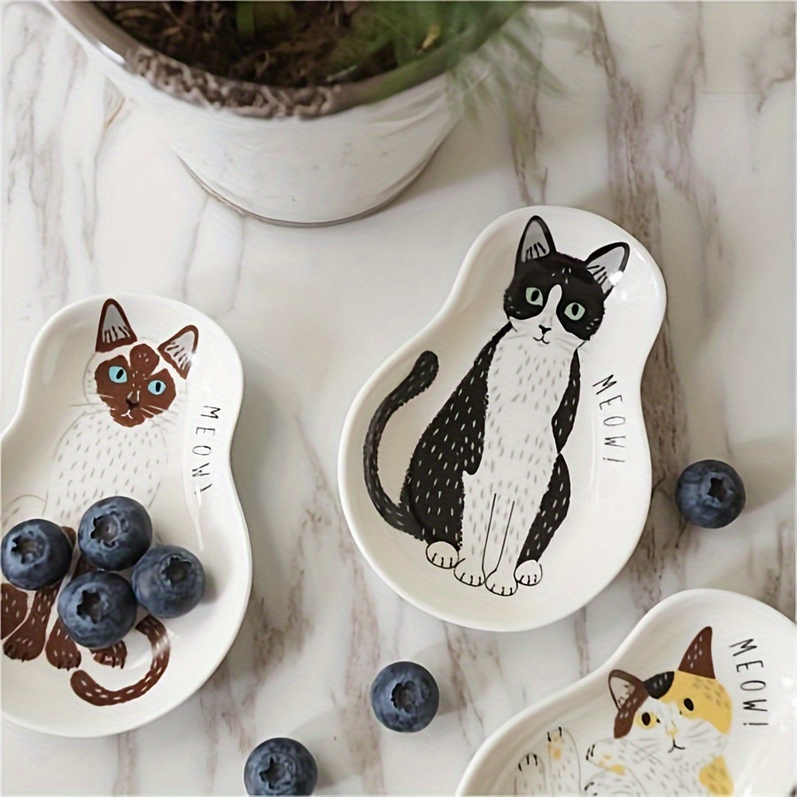 

1pc, Cat Pattern Sauce Dish, Multipurpose Small Condiment Plate For Dipping Sauces, Dressings, And Vinegar, Ideal For Home, Dorm Rooms, And Tableware Use