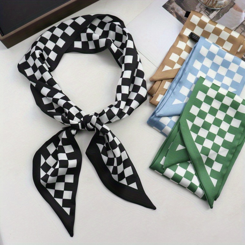 

Chic Vintage-inspired Skinny Scarf For Women - Breathable Polyester, Casual Checkerboard Design,