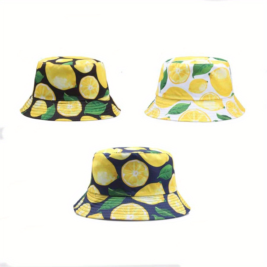 

Cool Classic Fresh Bucket Hat, Hawaii Cute Lemon Print Fisherman Hat, Summer Sun Hat For Casual Leisure Outdoor Sports