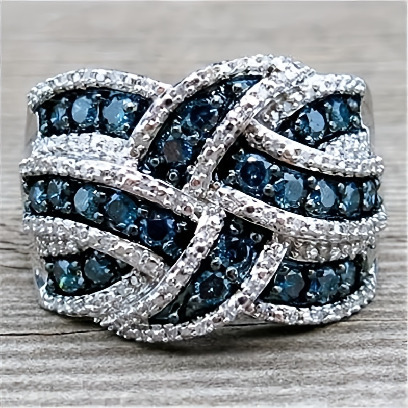 

Luxurious Cubic Zirconia Ring, Jewelry Wedding Engagement Deep Blue Ring Personality Ring