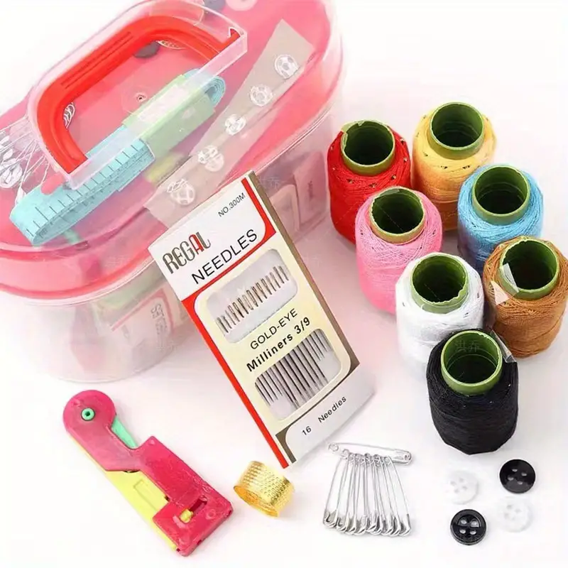 1pc Transparent Sewing Kit Organizer With 7 Color Thread Set Needle And ...