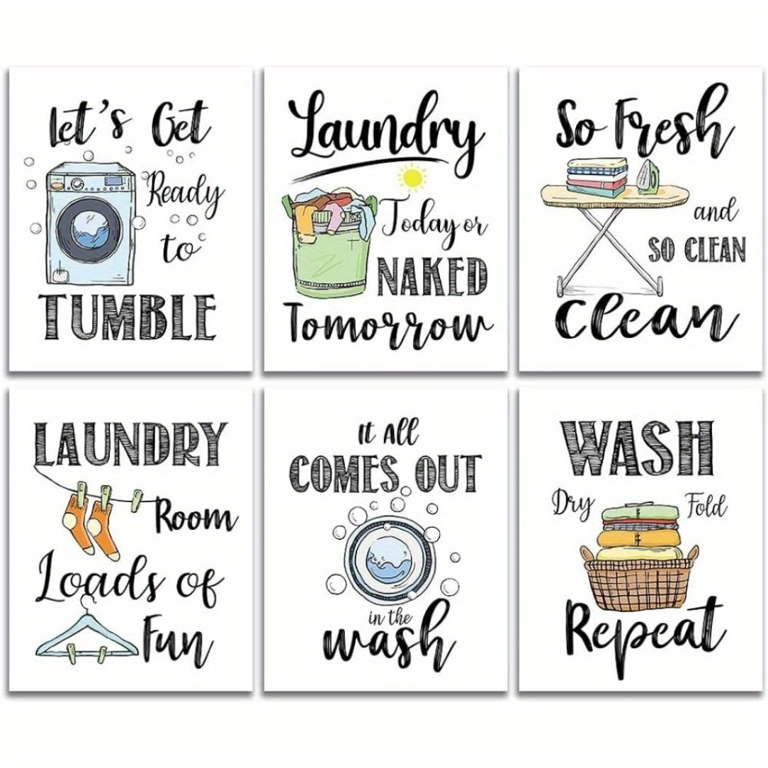 

6pcs Funny Laundry Rules Sign Painting, Creative Laundry Art Prints Funny Modern Minimalist Wall Art Poster For Wash Room Decor 8*10inches