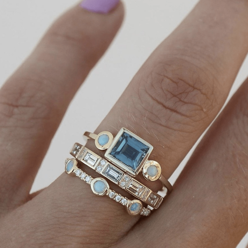 

3pcs/set Exquisite Blue Zircon Engagement Ring For Women - Perfect Bridal Jewelry Gift