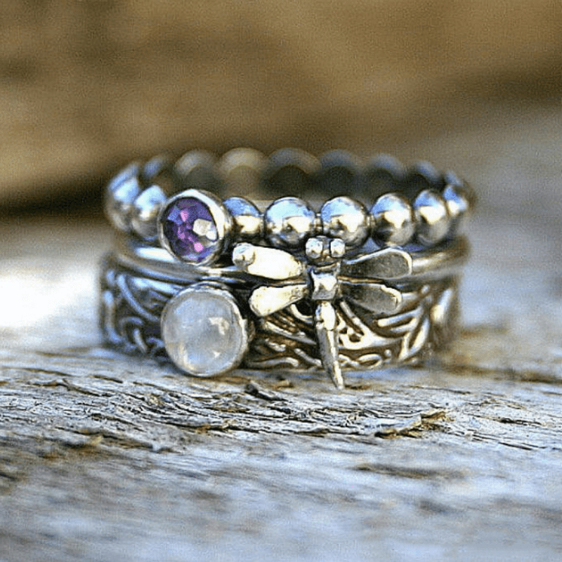 

3pcs/set Stunning Vintage Dragonfly Ring With Artificial Gemstones - Perfect Gift For Women