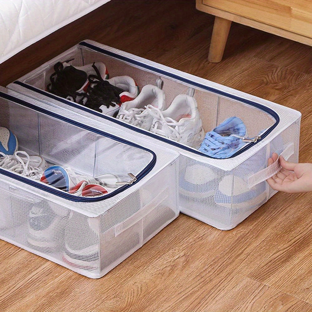 

Space-saving Shoe Organizer - Clear, Foldable Storage Bin For Sneakers & Boots, Under Bed Or Closet, Stackable Design For Men & Women