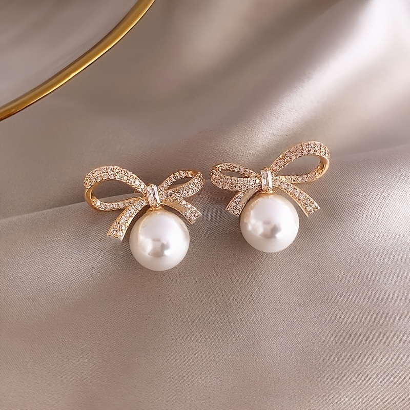 

3 Pairs Of Bow Rhinestone Pearl Earrings For Women's Elegant Jewelry And Accessories