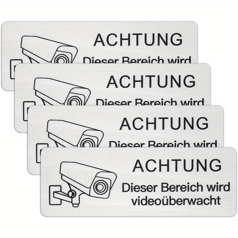 Image of Pack Of 4 Video Surveillance Sign, 8.5 X 3 Cm, Self-adhesive Sign, Warning Sign, Warning Video Surveillance Private Property, Rustproof
