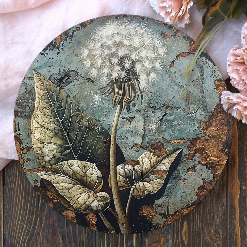 

Dandelion-themed 8x8" Round Aluminum Sign - Vintage Hippie Spring Decor For Apartments, Man Caves & Cafes | Uv & Scratch Resistant, Easy To Hang