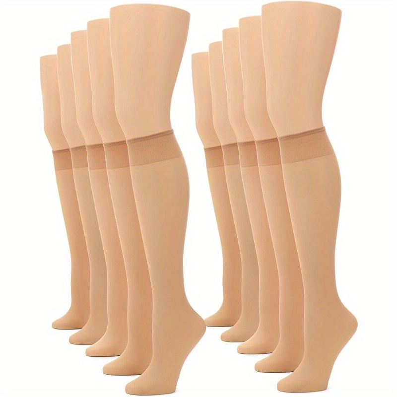 

8/10 Pairs Solid Sheer Calf Socks, Jk Style Ultra-thin Elastic Knee High Socks, Women's Stockings & Hosiery