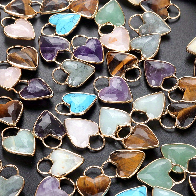 

Assorted Natural Stone Heart Pendants, Romantic Simplistic Necklace Charms, Mixed Love Heart Pendants For Diy Jewelry Making, Amazonite, Tiger Eye, Amethyst, & More, Set Of Various Styles