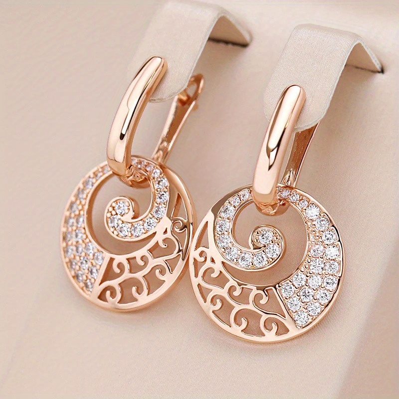1 Pair Flower Drop Earrings, Golden Cubic Synthetic Synthetic Zircon Additions Jewelry