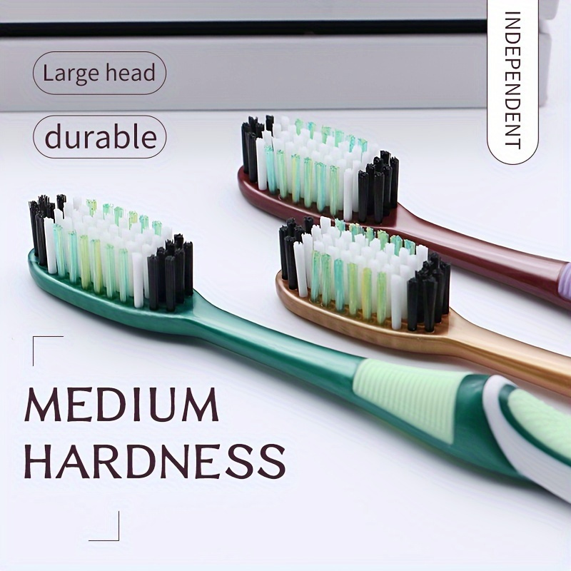 

6-pack Medium Hardness Toothbrushes With Large Heads, Independent Clean Teeth Design, Durable Family Set, Home Oral Care Kit