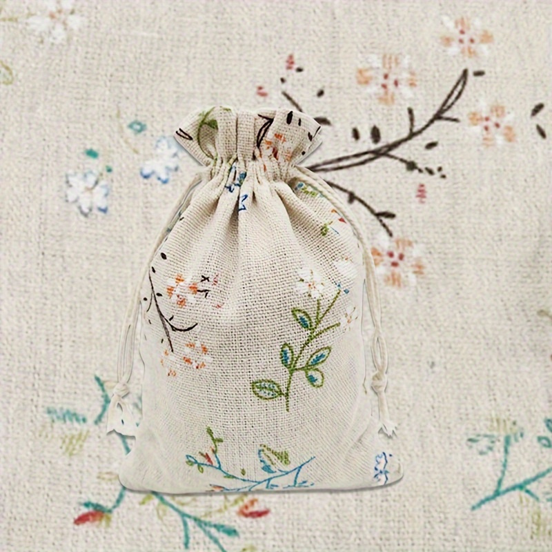 

10-piece Butterfly Print Cotton Drawstring Bags - Versatile Gift Pouches For Jewelry, Mosquito Repellent & More - Ivory/white