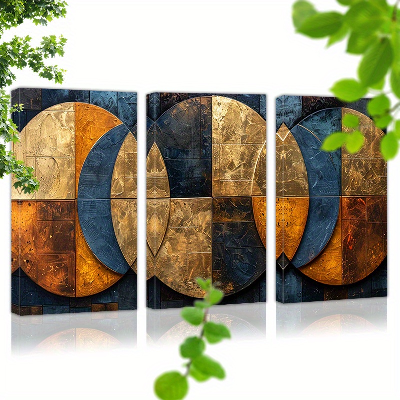 

Set Of 3 Canvas Wall Art With Frame Ready To Hang Geometric Canvas Circle Block Canvas Print Artwork For Garden Bedroom Wall Decor