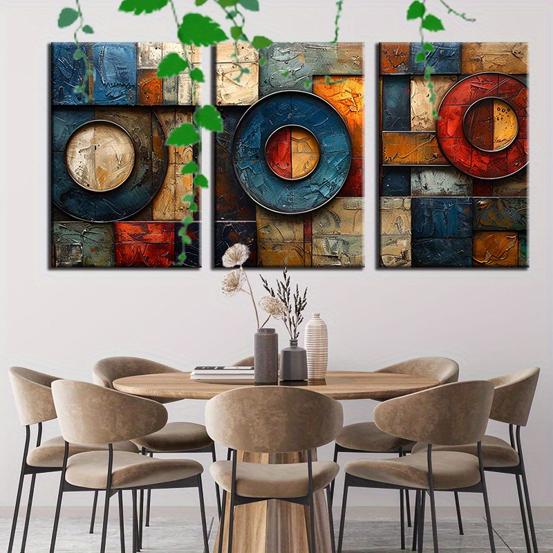 

Vibrant Geometric Circle Canvas Wall Art Set - 3-piece Framed Decor For Home, Garden, Living Room & Bedroom - Modern, Eye-catching Designs, Ready To Hang Wooden Frame - Thickness 1.5inch