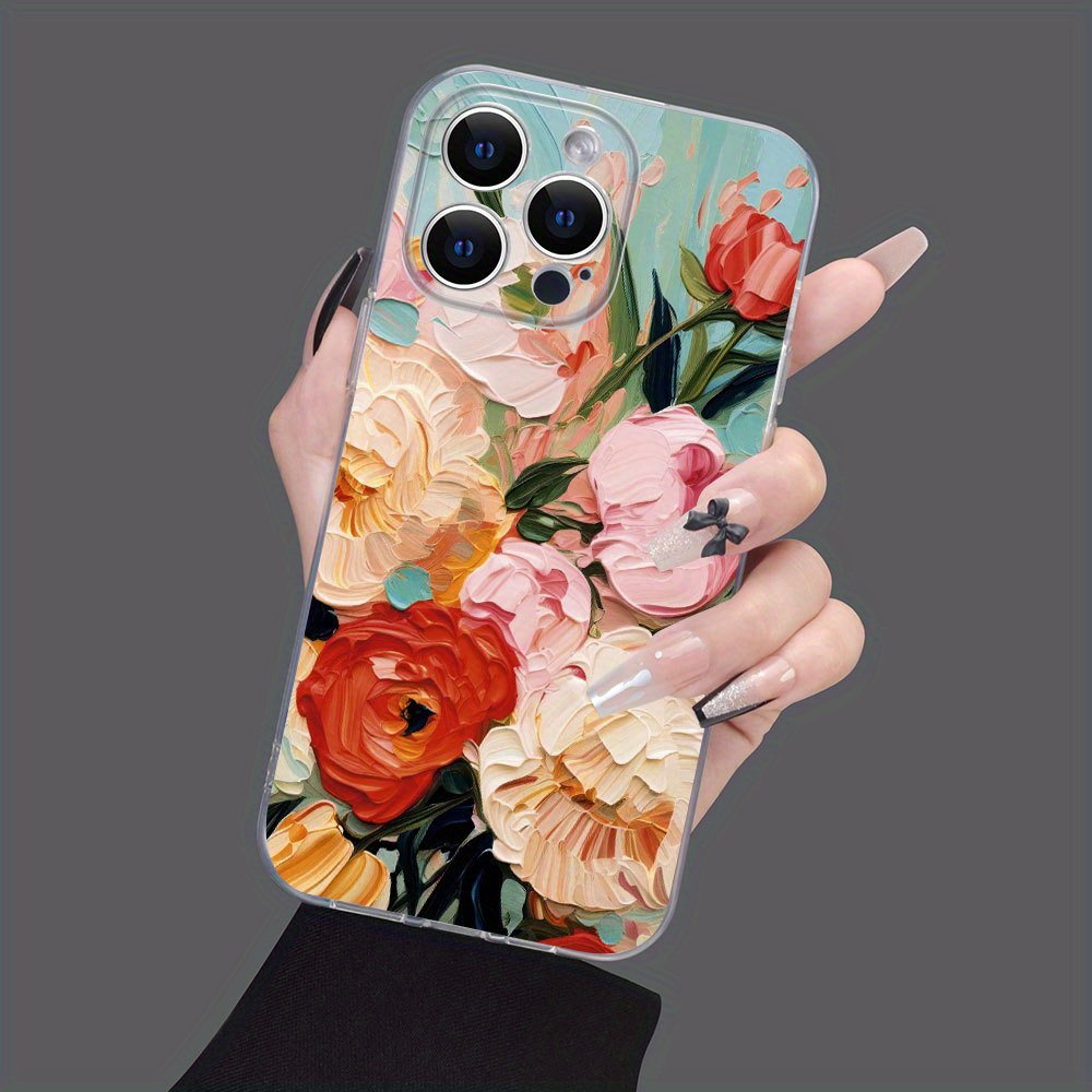 

Floral Design Case, Shockproof Tpu Full-body Protective Cover With Vibrant Flowers Pattern For 15 14 13 12 11 Xs Xr X 7 8 Mini Plus Pro Max Se