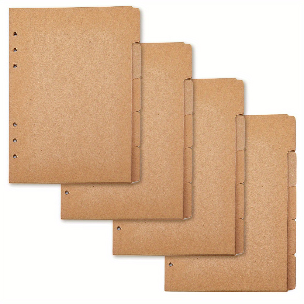 TEMU 4sets 5 Sheets A5 Paper Binder Dividers 6-hole Index Page Tab For Planner & Notebook & Loose Leaf Binders Rectangle 208x150x0.2mm Hole: 5mm