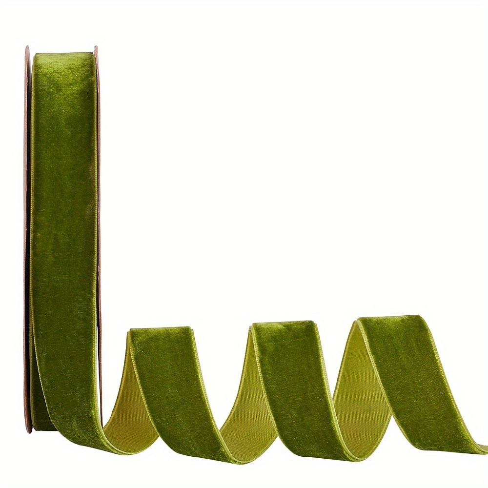 

1 Roll Olive Green Velvet Ribbon, Single Side, Polyester Material, Ideal For Gift Wrapping & Party Decorations