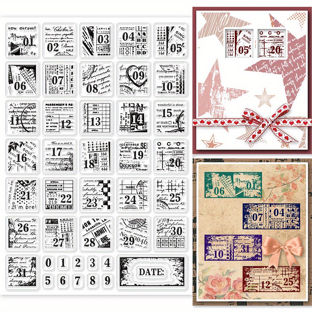 

1 Sheet Vintage Date Clear Stamps Set, Retro Number & Text Background, Silicone Stamp Seals, For Diy Scrapbooking, Journals, Decorative Cards & Photo Album Crafting, High-quality Plastic Material