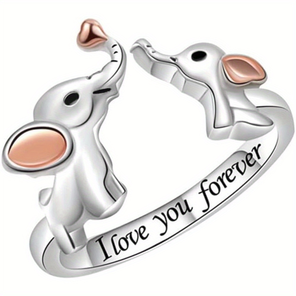 

Mom Daughter Elephant Ring Sterling Silver Plated Mama And Engraved I Love You Forever Statement Family 2 Elephants Unique Adjustable Open Rings Meaningful Gifts For Women Girls,silver