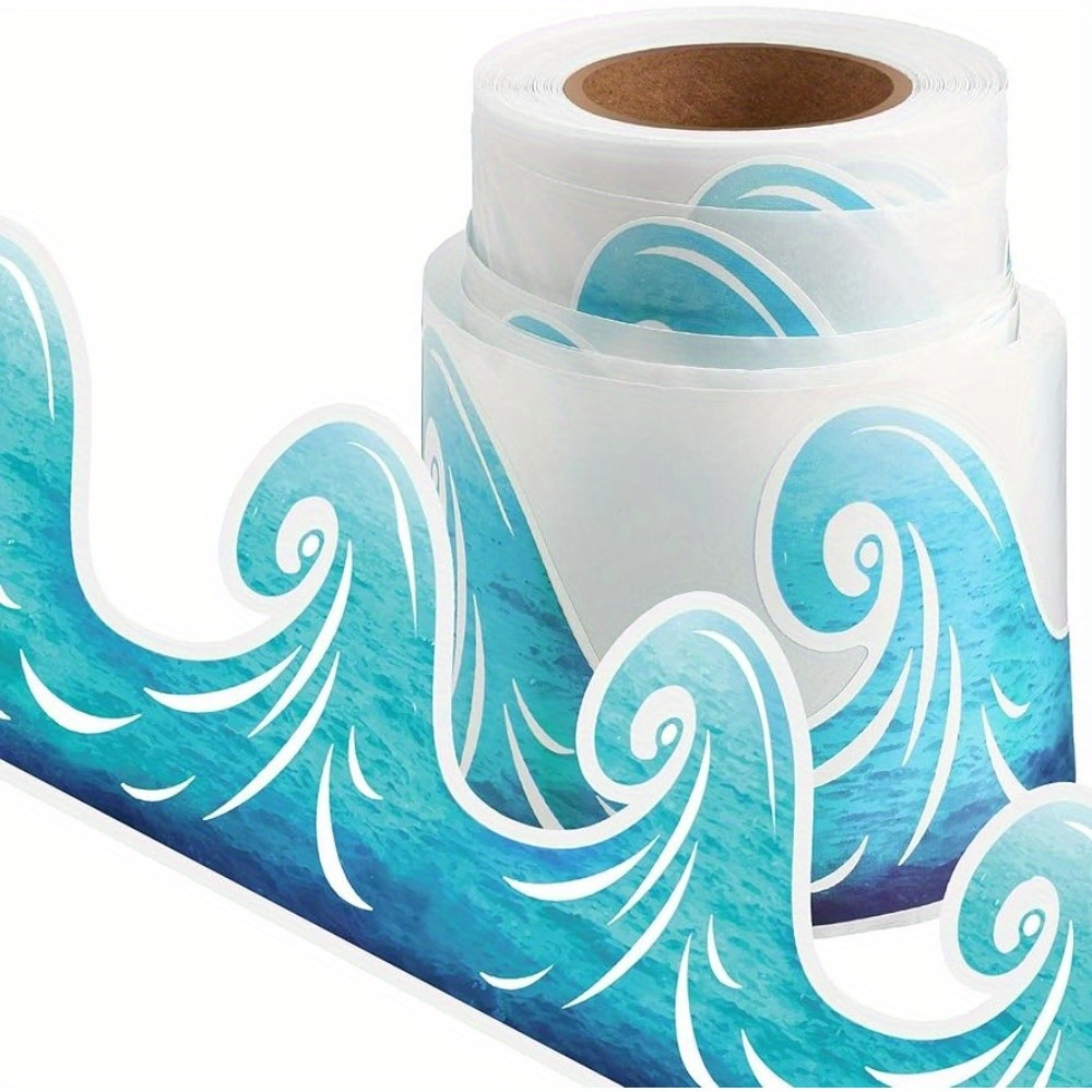 

Ocean Waves Self-adhesive Bulletin Board Border - Blue Turquoise, Waterproof Trim For Chalkboards & Office Decor, 49.2 Feet